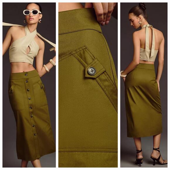 New Anthropologie Maeve Buttondown Cargo Skirt $128 SIZE 2 Moss - Picture 1 of 6